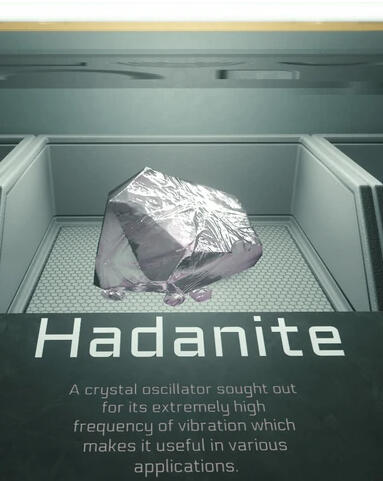 Hadanite gem on display