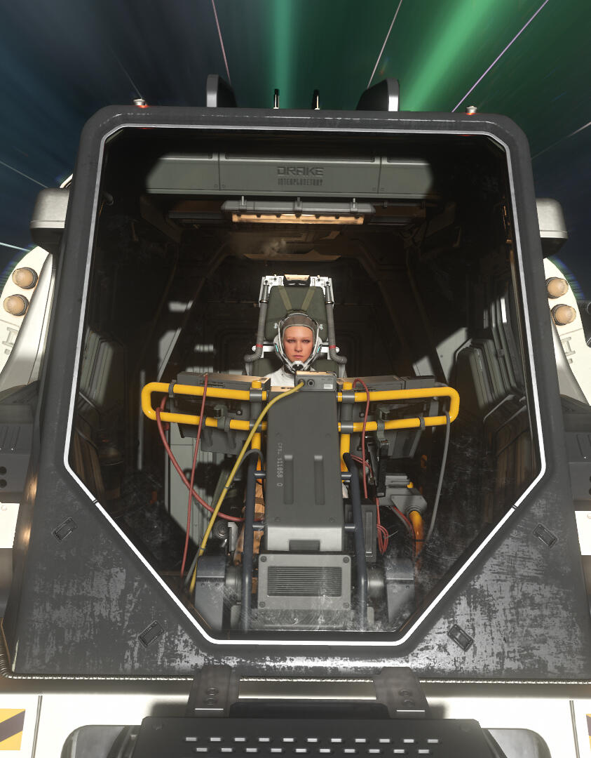 Spaceship Pilot in Drake Cutter cockpit during quantum travel